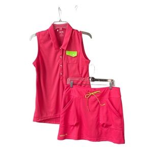Adidas Pink and Neon Green Activewear/Golf‎ Set